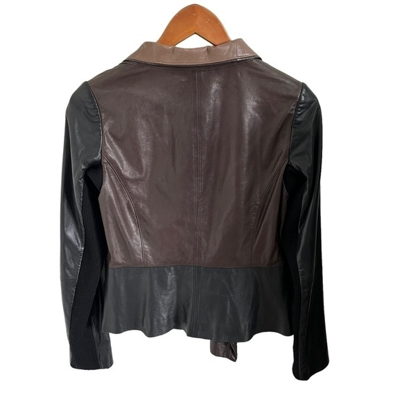VINCE Lamb Leather Colorblock Moto Jacket - Picture 5 of 12